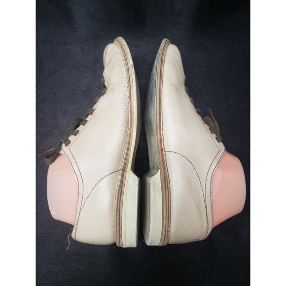 Vintage Brunswick Tan Leather Brown Grommets Split Toe Bowling Shoes Travel Bag - Picture 5 of 14